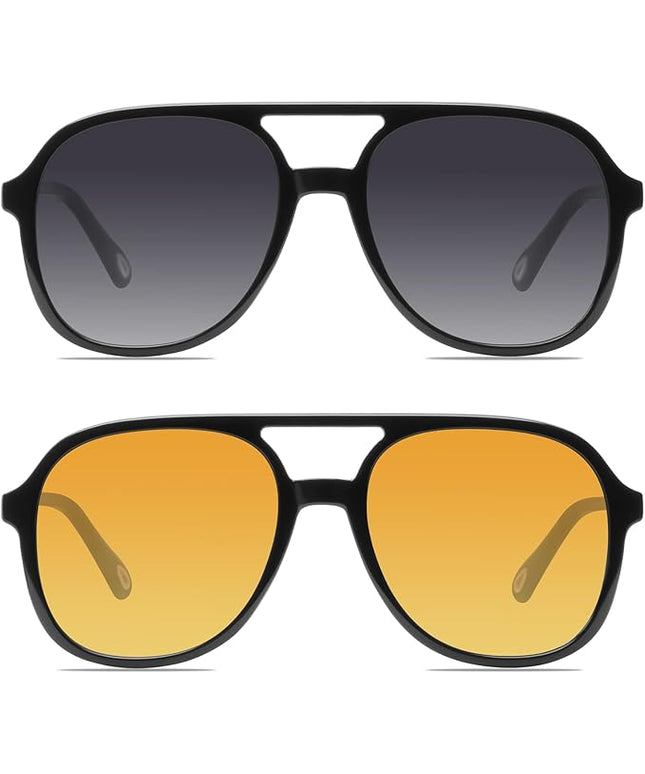 YDAOWKN Retro Square Aviator Sunglasses for Womens Mens Vintage 70s Double Bridge Sun Glasses
