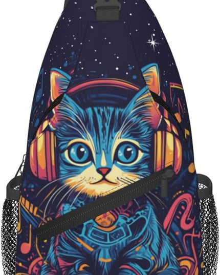 Animal Face Sling Bag Crossbody Bags Chest Bag Backpack for Travel Running and Hiking for Men Women Colorful Cat 1