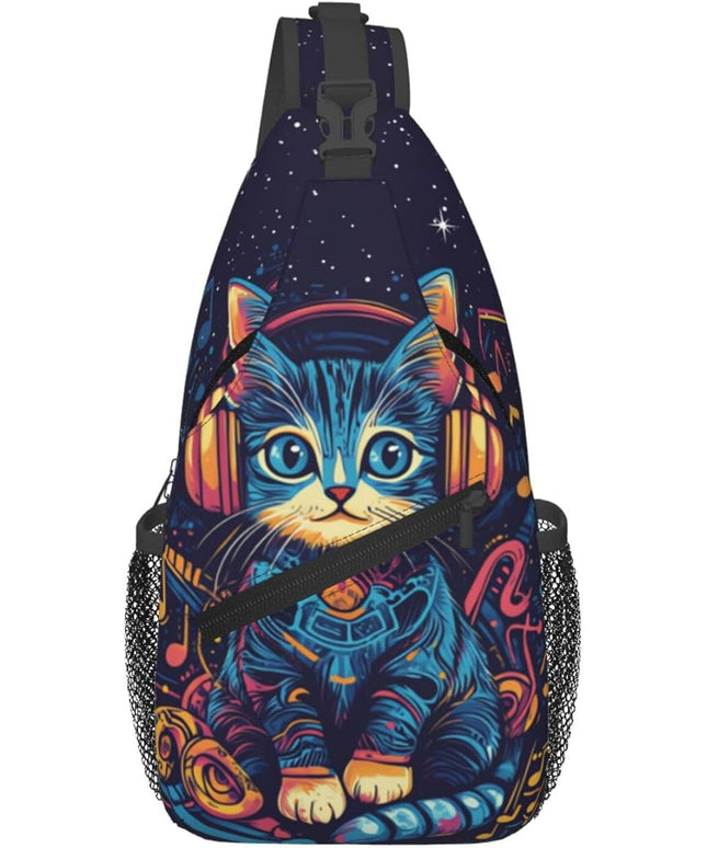 Animal Face Sling Bag Crossbody Bags Chest Bag Backpack for Travel Running and Hiking for Men Women Colorful Cat 1