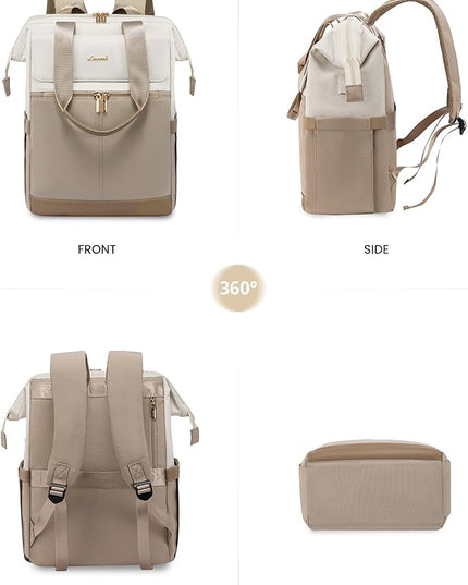 LOVEVOOK Laptop Backpack for Women, 15.6 Inch Work Laptop Bag with USB Port, Fashion Teacher Nurse Backpack Purse, Waterproof Travel Computer Backpack with Organizer Bag, 2PCS, Beige-Khaki