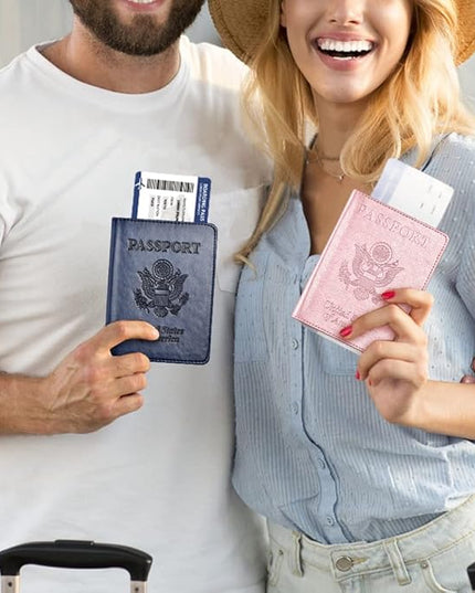 Passport and Vaccine Card Holder Combo, Passport Holder with Vaccine Card Slot, Passport Wallet, Passport Cover, Passport Case, Passport Holder for Women and Men(AB-Dark blue)