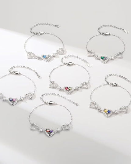 Iefil Valentines Day Gifts for Her - 925 Sterling Silver Heart Birthstone Bracelet Birthday Anniversary Jewelry Gifts for Her Wife
