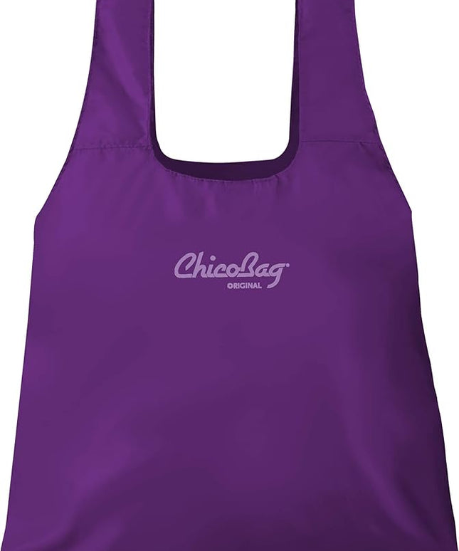 ChicoBag Original Compact Reusable Grocery Bag w/Attached Pouch and Carabiner Clip | Perfect for Shopping, Travel, Organization | Eco-Conscious Packable Tote | Purple (Pack of 4)