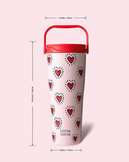 BOTTLE BOTTLE Insulated Tumbler with Handle & Straw Lid, 30oz Stainless Steel Leak-Proof Water Bottle for Hot & Cold Drinks, Add Ice Without Unscrewing, BPA-Free for Travel, Office(Heart Beats)