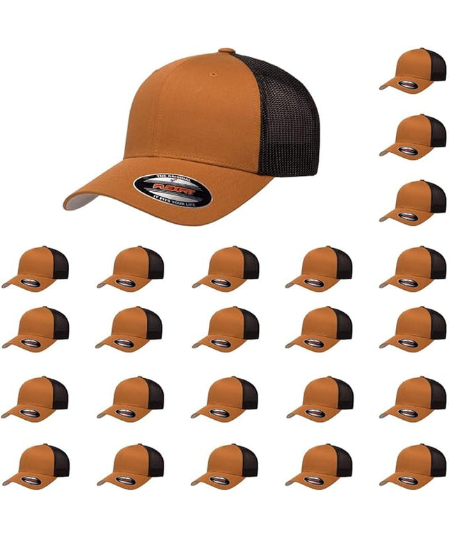 Flexfit 6511 Fitted Mid-Profile Stretchable Mesh Panels Trucker Cap | Bulk Pack Available
