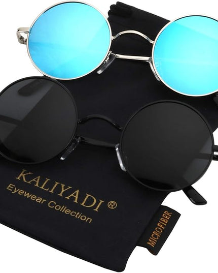 KALIYADI Round Polarized Sunglasses for Men Women Retro Metal Hippie Circle Style Sun Glasses UV Protection