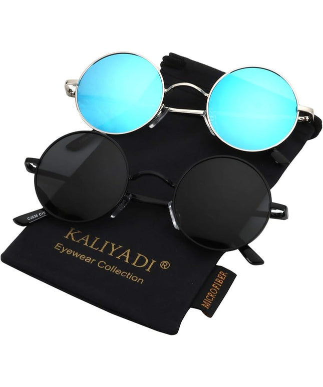 KALIYADI Round Polarized Sunglasses for Men Women Retro Metal Hippie Circle Style Sun Glasses UV Protection