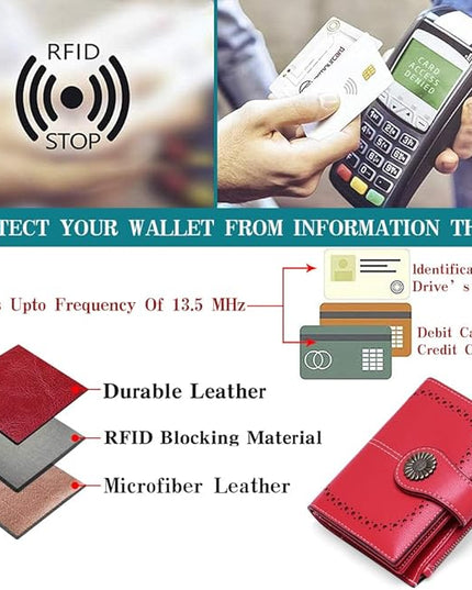 SENDEFN Small Womens Wallet Leather Bifold Card Holder RFID Blocking with Zipper Coin Pocket