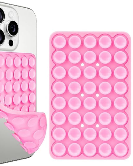 1 Pack Silicone Suction Cup Phone Case Mount Double Sided, Universal Compatible Phone Holder, Strong Grip Holder for Selfies and Videos, Silicon Phone Stand Sticky for iPhone and Android Pink