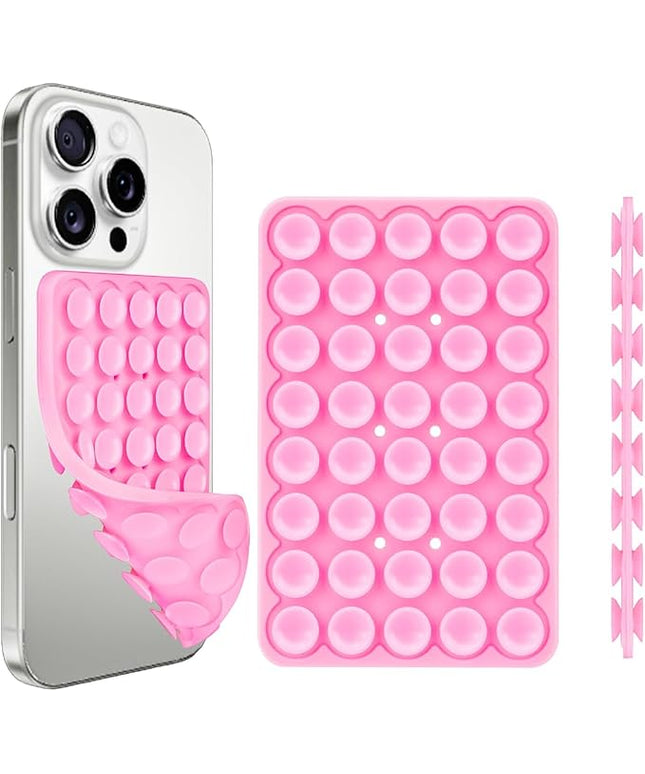 1 Pack Silicone Suction Cup Phone Case Mount Double Sided, Universal Compatible Phone Holder, Strong Grip Holder for Selfies and Videos, Silicon Phone Stand Sticky for iPhone and Android Pink