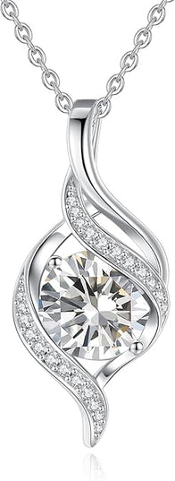 FANCIME Birthstone Necklace for Women Round Cubic Zirconia Necklace S925 Sterling Silver full Love Birthday Gifts for Mom Women