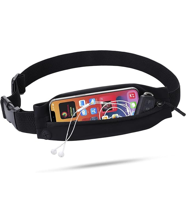 USHAKE Slim Running Belt for Women Men-Runners Phone Holder Fanny Pack, Adjustable, Bounce Free Waist Pouch bag for Workout, Money Belt, Run Gear Accessories Black Nude