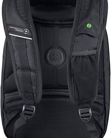 Swissdigital Design TSA-Friendly Large Backpack, Business Laptop Backpack for Men with USB Charging Port/RFID Protection Black | J16BT-1