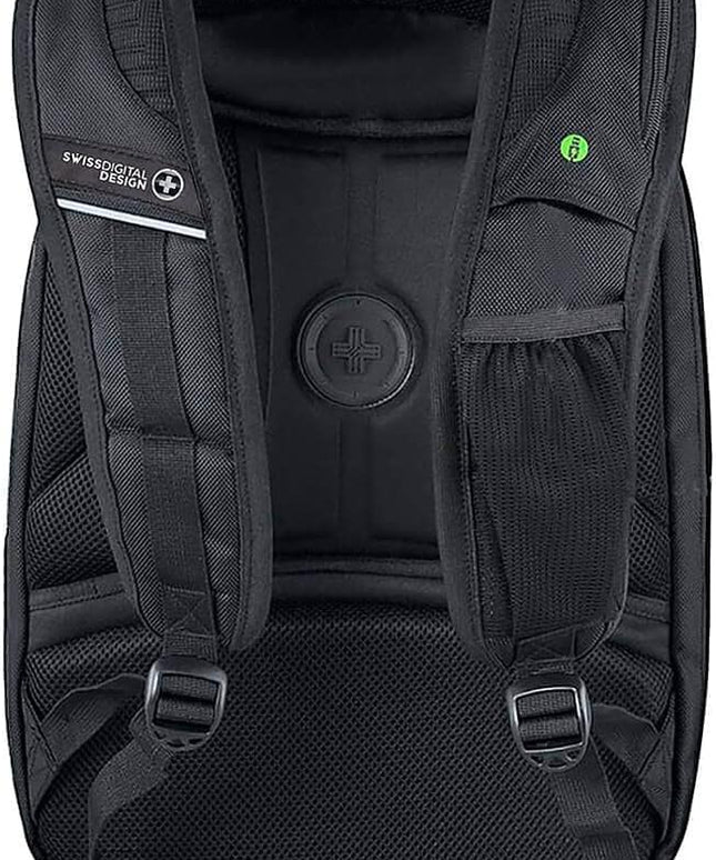 Swissdigital Design TSA-Friendly Large Backpack, Business Laptop Backpack for Men with USB Charging Port/RFID Protection Black | J16BT-1