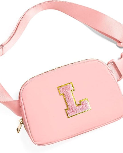 Gitus Belt Bag Fanny Pack Crossbody Bags with Initial Letter Patch Cute Stuff Birthday Gifts for Teenager Girls Trendy Preppy Stuff for Teen Girls Cool Stuff for Teens (Light Pink-L)