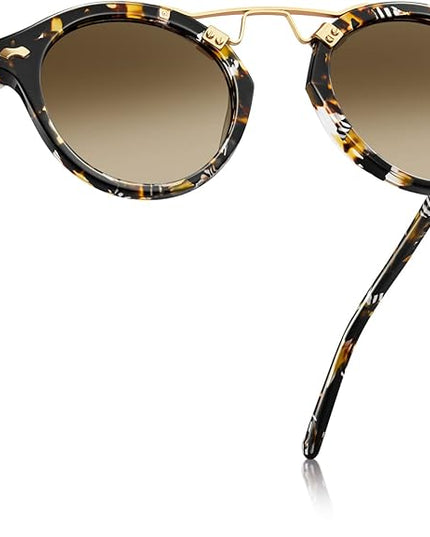 CARFIA Small Face Acetate Polarized Sunglasses for Women UV Protection, Retro Double Bridge Eyewears Metal Brow Round Sunnies