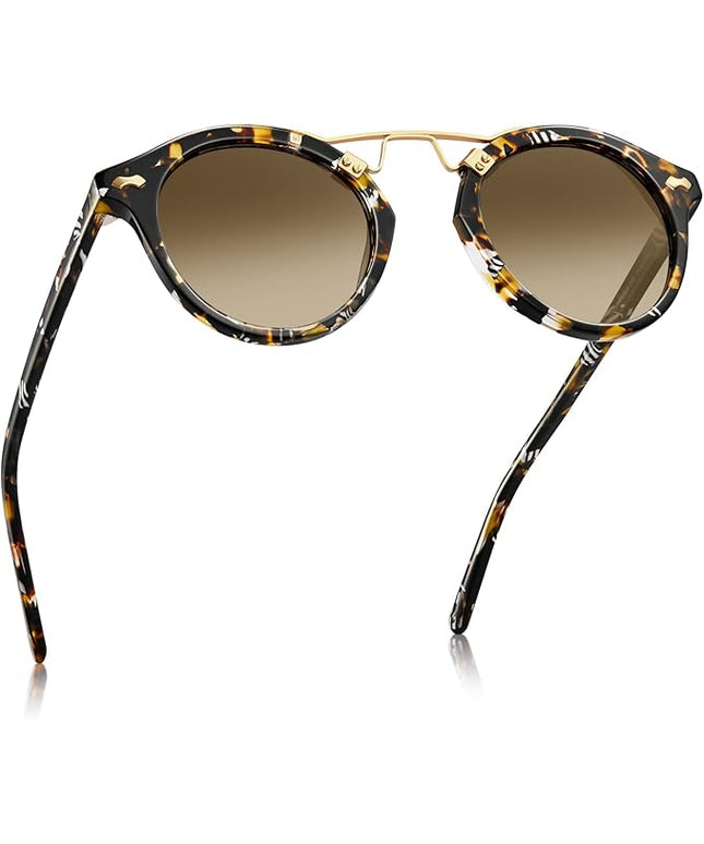 CARFIA Small Face Acetate Polarized Sunglasses for Women UV Protection, Retro Double Bridge Eyewears Metal Brow Round Sunnies