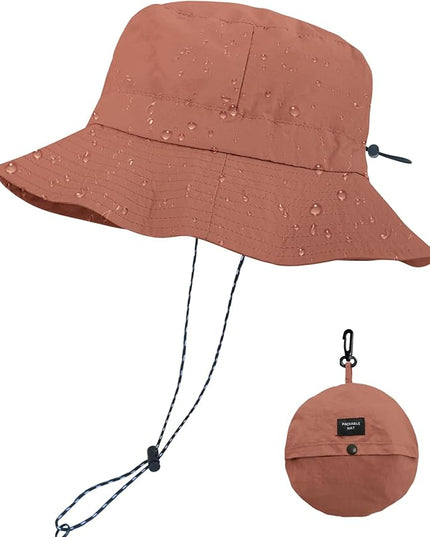 PFFY Quick Dry Waterproof Packable Bucket Hat for Women Men Outdoor Sun Hats with Detachable Chin Strap