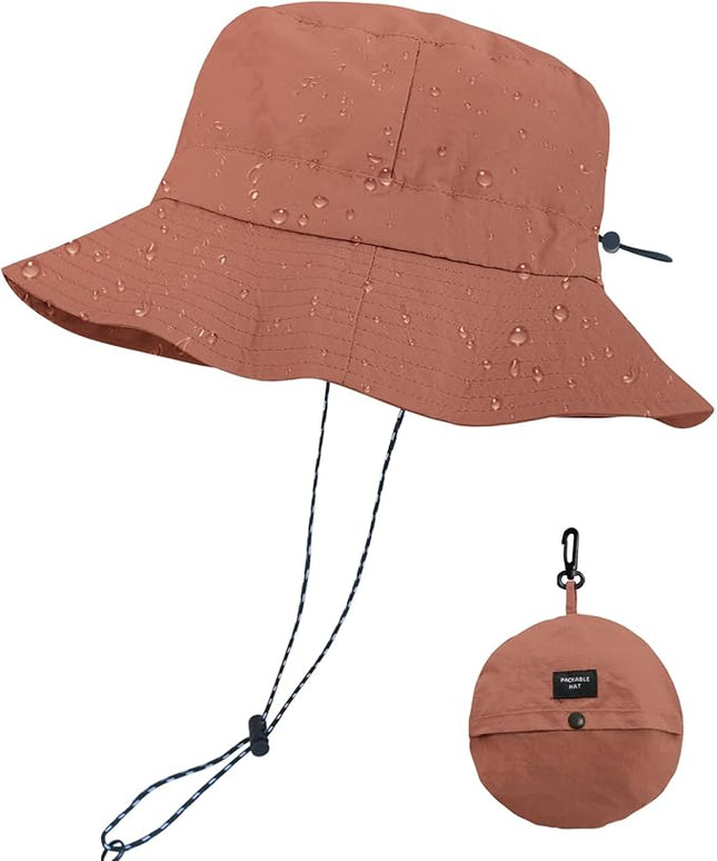 PFFY Quick Dry Waterproof Packable Bucket Hat for Women Men Outdoor Sun Hats with Detachable Chin Strap