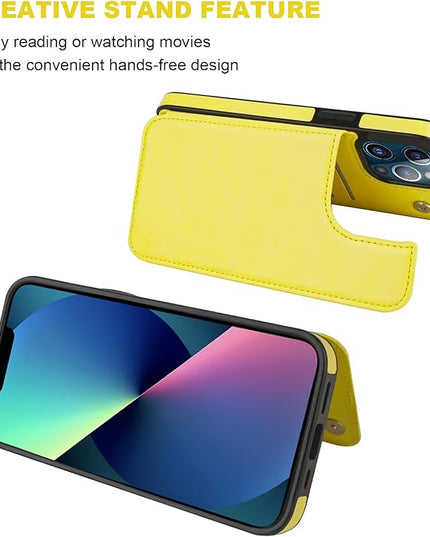 ONETOP Compatible with iPhone 13 Pro Max Wallet Case with Card Holder,PU Leather Kickstand Card Slots Case, Double Magnetic Clasp and Durable Shockproof Cover 6.7 Inch(Yellow)