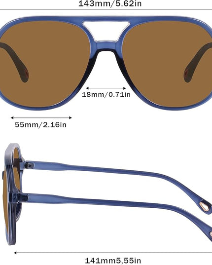 YDAOWKN Retro Square Aviator Sunglasses for Womens Mens Vintage 70s Double Bridge Sun Glasses