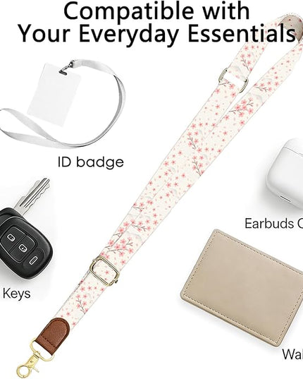 Phone Lanyard Crossbody with Wrist Strap, Adjustable Sakura Neck & Wrist Lanyard for Phones, Keys, ID Badges and Case Accessories – Universal Hands-Free Strap Set
