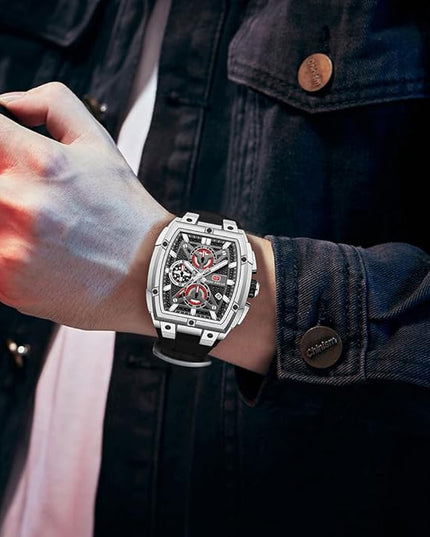MF MINI FOCUS Men's Watch Analog Fashion Wrist Watch, Skeleton Tonneau Watch for Men with Chronograph,Ideal for Sports Enthusiasts and Daily Wear