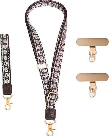 LEMEDE Phone Charm Lanyard, Gold Buckle Adjustable Crossbody and Wrist Strap with 2pcs 360-Degree Rotatable Phone Pad