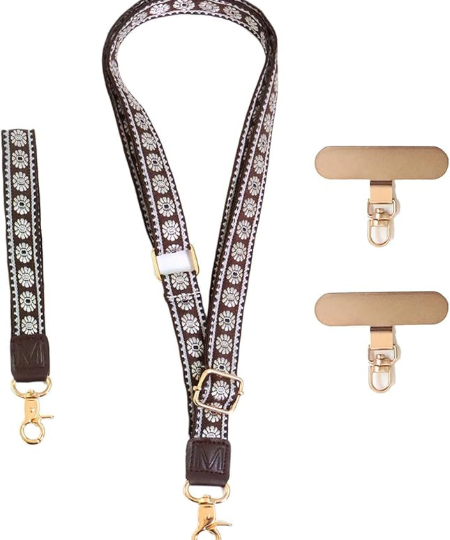 LEMEDE Phone Charm Lanyard, Gold Buckle Adjustable Crossbody and Wrist Strap with 2pcs 360-Degree Rotatable Phone Pad