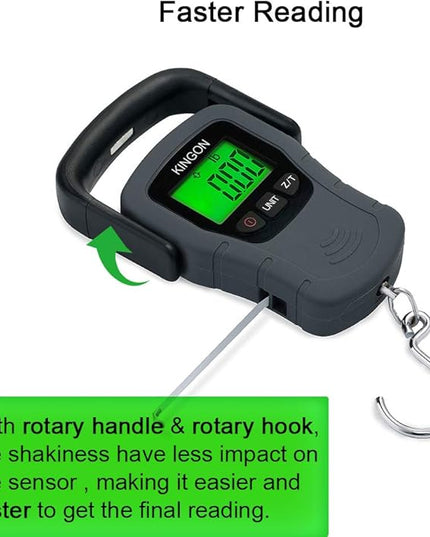 Digital Hanging Luggage Scale with Comfortable Handle and Large Hook, 110lb/50kg, Backlit Portable Scale for Travel Fishing with Tare/Hold Function, AAA Batteries Included, Grey