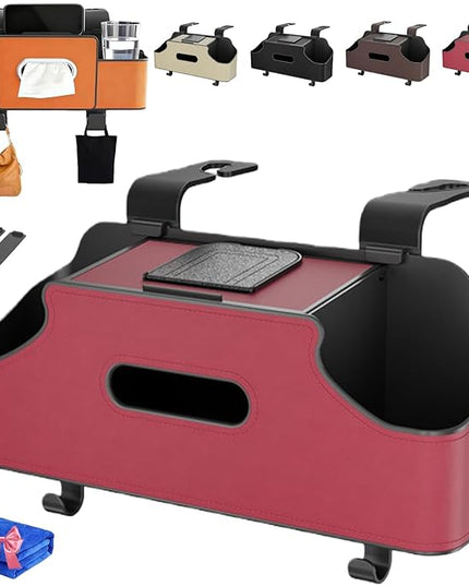 4-in-1 Car Organizers and Storage Box Multifunctional, Behind the Seat Organizer for Car, Cars Backseat Organizers with Tissue Holder and Cup Holder, Consolas Centrales De Auto (Red)