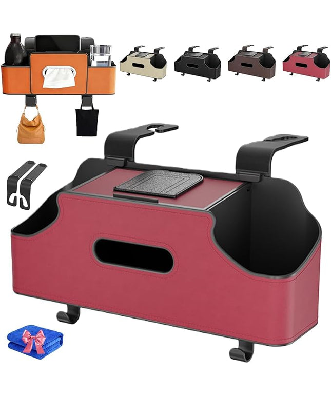 4-in-1 Car Organizers and Storage Box Multifunctional, Behind the Seat Organizer for Car, Cars Backseat Organizers with Tissue Holder and Cup Holder, Consolas Centrales De Auto (Red)