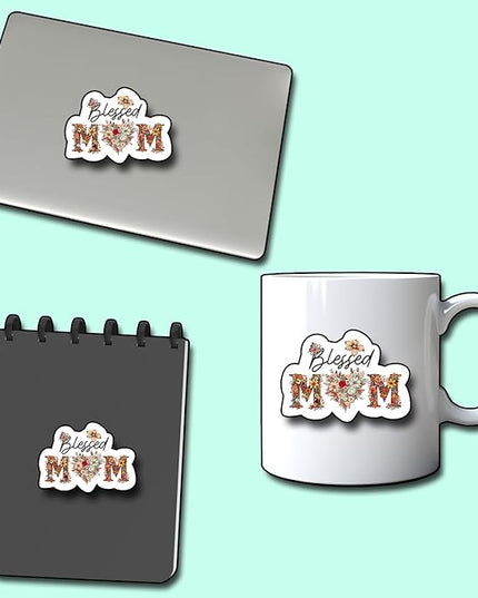 (3Pcs) Blessed Mom Sticker, Decal Gifts Mama Decorate Books Laptop Phone Water Bottles Kindles Stickers Tumbler Sticker Waterproof Vinyl Decorate Sticker 3" Inch