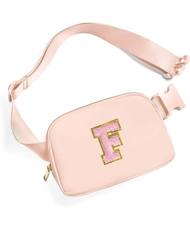 Gitus 6 7 8 9 10 Year Old Girl Gifts Belt Bag Fanny Pack Crossbody Bags with Initial Letter Patch Things for Teen Girls Easter Gifts for Girls Travel Essentials（Coral Pink-F）