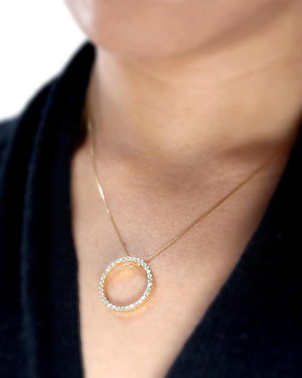 Diamond Wish 1/6 to 1 Carat Diamond Circle of Life Round Pendant Necklace for Women in 14k Gold (I1-I2, cttw) on 18 Inch Long Chain with Spring Ring Clasp