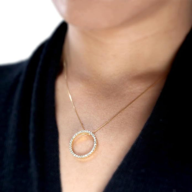 Diamond Wish 1/6 to 1 Carat Diamond Circle of Life Round Pendant Necklace for Women in 14k Gold (I1-I2, cttw) on 18 Inch Long Chain with Spring Ring Clasp