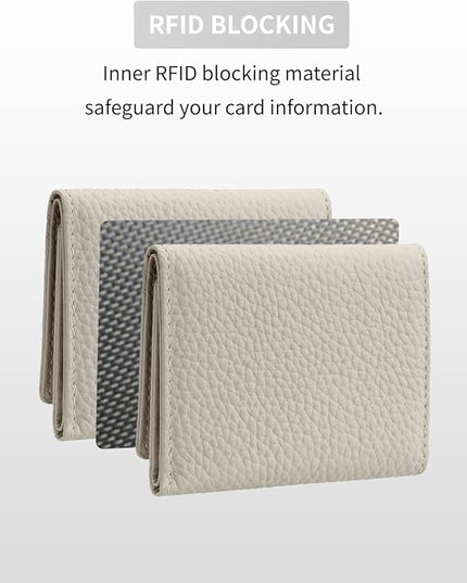 Real Leather RFID Blocking Small Wallet for Women with Coin Pouch Trifold Mini Pocket Wallet with Cash Slot & Card Holders (Grey Beige)