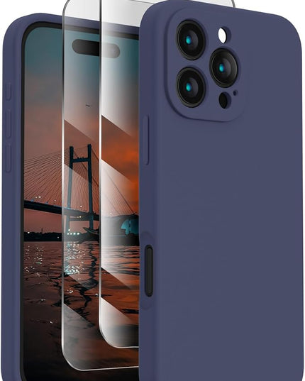 FireNova Designed for iPhone 16 Pro Case, Silicone Upgraded [Camera Protection] Phone Case with [2 Screen Protectors], Soft Anti-Scratch Microfiber Lining Inside, 2024, Navy Blue