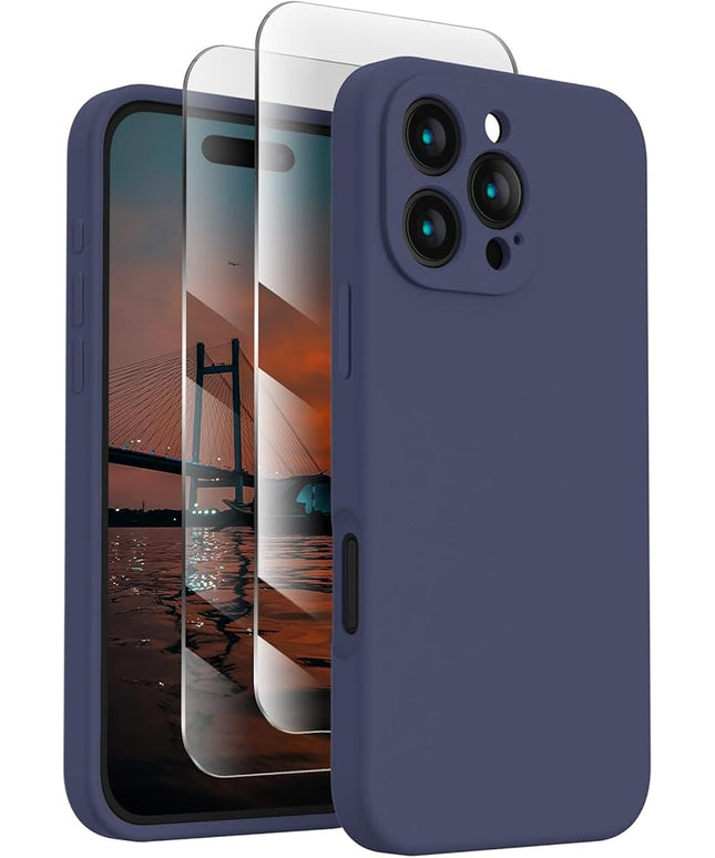 FireNova Designed for iPhone 16 Pro Case, Silicone Upgraded [Camera Protection] Phone Case with [2 Screen Protectors], Soft Anti-Scratch Microfiber Lining Inside, 2024, Navy Blue