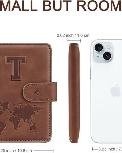 Initial Letter T Passport Cover Personalized RFID Blocking Passport Wallet for Adults, Travel Passport Book Holders for Women and Men, 4 Card Slots, Magnetic Closure