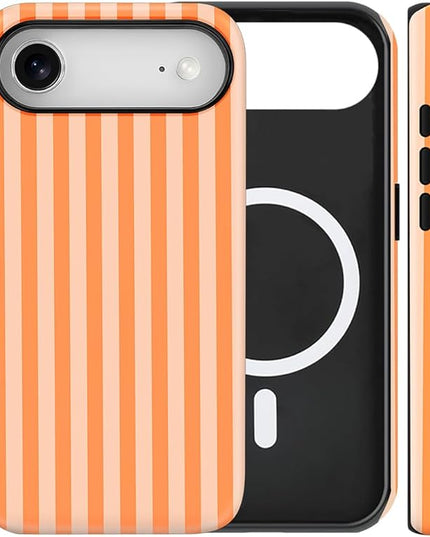 Magnetic for iPhone 17 Air Case Cute Stripes Phone Case, Shockproof Slim TPU and Hard PC Protective Phone Cover Compatible with MagSafe Designed for Women Girls, Orange