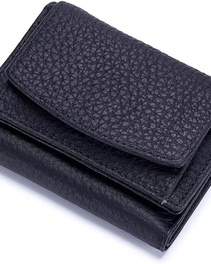 Mudono Small Wallet for Women Genuine Leather RFID Blocking Card Holder Minimalist Tri-fold Cash Wallet with Snap Coin Pouch