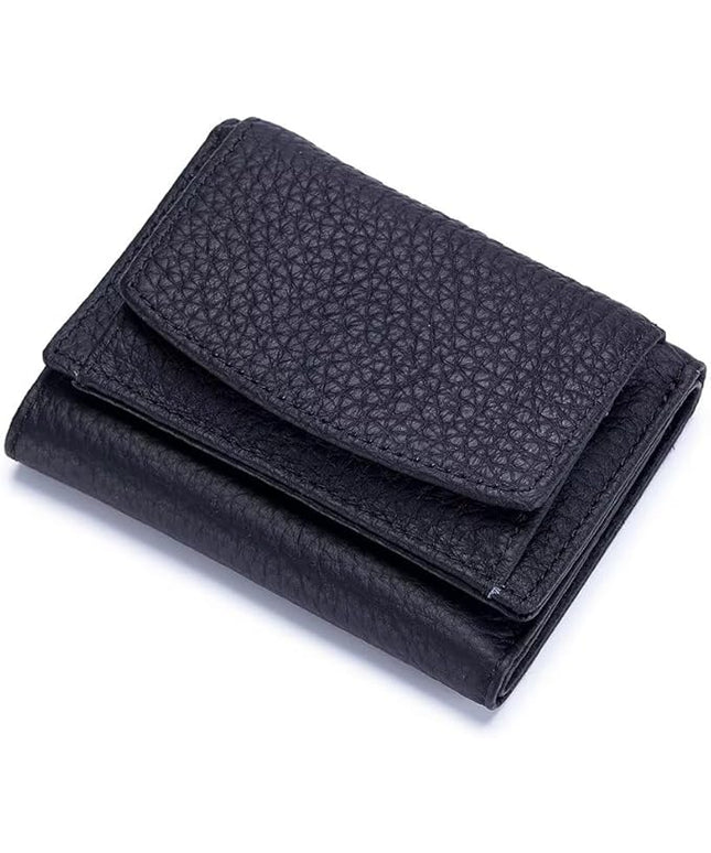 Mudono Small Wallet for Women Genuine Leather RFID Blocking Card Holder Minimalist Tri-fold Cash Wallet with Snap Coin Pouch