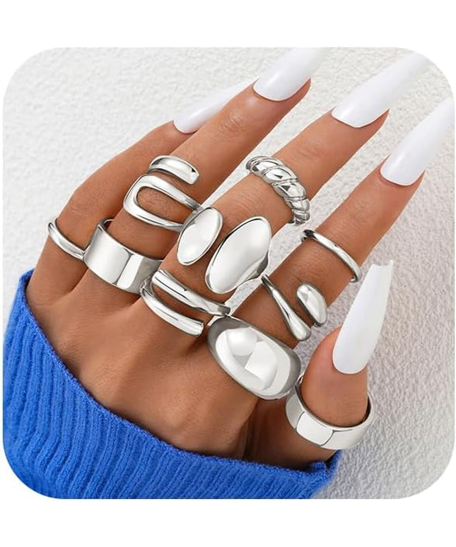 ÌF ME 10 PCS Gold Rings Set for Women Non Tarnish, 18K Gold Plated Chunky Stackable Rings, Statement Stacking Womens Ring Pack