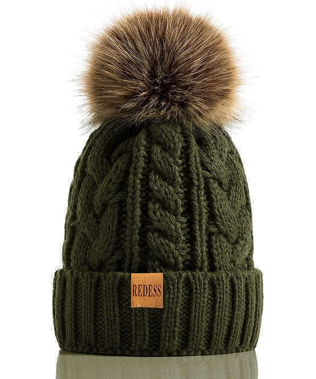 REDESS Women Winter Pompom Beanie Hat with Warm Fleece Lined, Thick Slouchy Snow Knit Skull Ski Cap