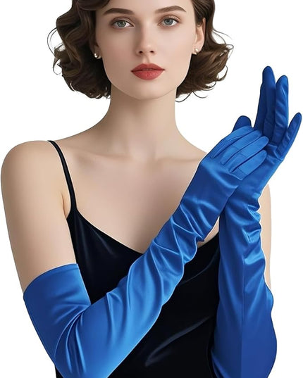 THARAHT Women Long Gloves with Satin Elbow Length for 1920s Opera Tea Party Costumes Bridal Evening Dress