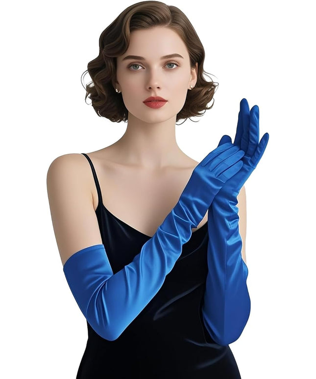 THARAHT Women Long Gloves with Satin Elbow Length for 1920s Opera Tea Party Costumes Bridal Evening Dress