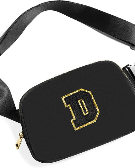 Gitus Belt Bag Fanny Pack Crossbody Bags with Initial Letter Patch Gifts for Wife Older Women Mother Coworker Bridesmaid Anniversary Travel Gifts Beach Gifts (Black-D)