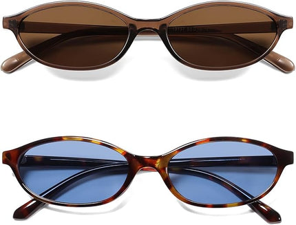 Retro Oval Cat Eye Sunglasses for Women Y2k Trendy Narrow Sunnies Designer Sun Glasses AR82253