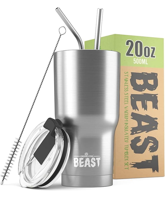 Beast 20 oz Tumbler Stainless Steel Vacuum Insulated Coffee Ice Cup Double Wall Travel Flask (Stainless Steel)